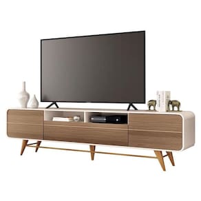 Rack Bancada Para Sala época Off White Castanho - Hb Móveis