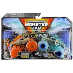 Pacote duplo Toy Truck Monster Jam Earth vs Surf em escala 1:64
