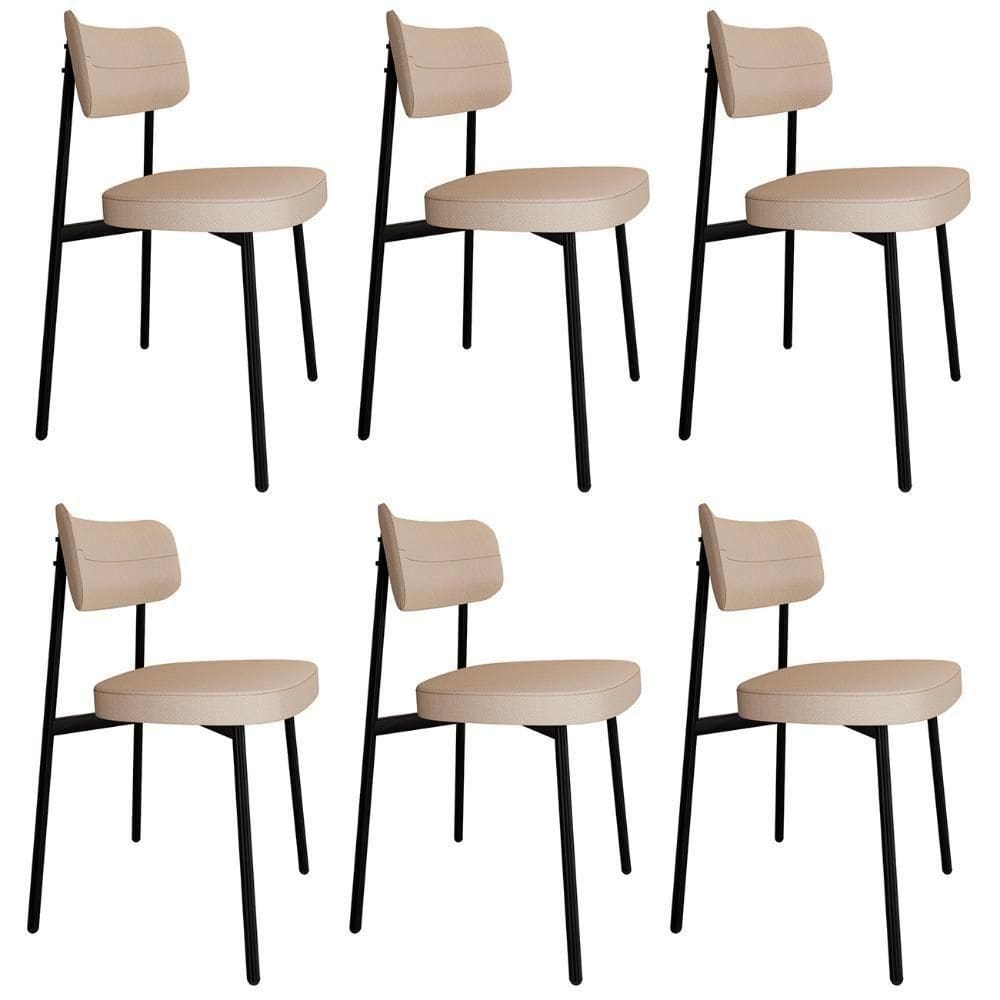 Cadeira De Jantar Estofada Kit 6 Ella M25 Linho Areia - Mpozenato