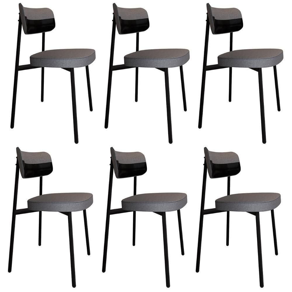 Cadeira De Jantar Estofada Kit 6 Ella M25 Linho Cinza/preto - Mpozenato