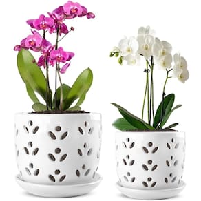 Vaso de orquídea REMIAWY, pacote com 2 unidades de cerâmica com orifícios de drenagem de 15 cm e 12 cm