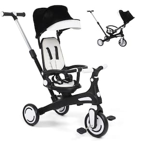 Triciclo ITEFDTUTNE Toddler 6 em 1 com alça e dossel preto