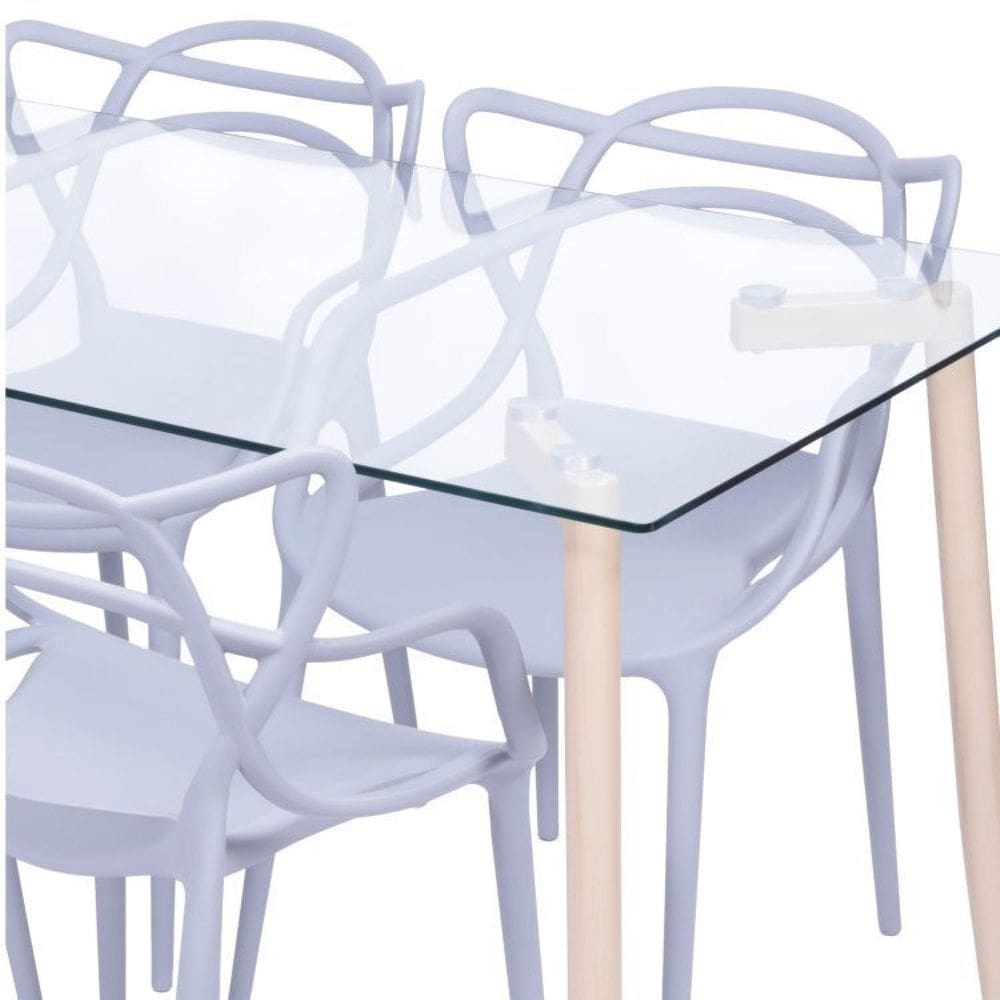Conjunto de Sala de Jantar Mesa com Tampo de Vidro com 4 Cadeiras Solna Allegra Cinza