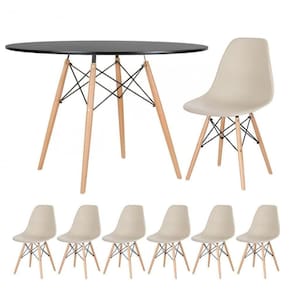 Mesa Redonda Eames 120 Cm Preto + 6 Cadeiras Eiffel Dsw Nude