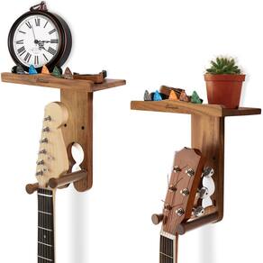 Suporte de madeira Onmiwod para guitarra, pacote com 2 unidades, prateleira e palheta