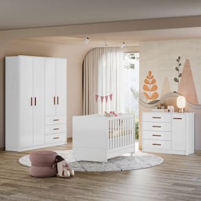 Dormitório Infantil Completo Pérola com Berço, Guarda-roupa e Cômoda Branco-peternella Móveis