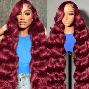 Perucas frontais de renda 99j Borgonha 200% densidade Cabelo humano 70cm