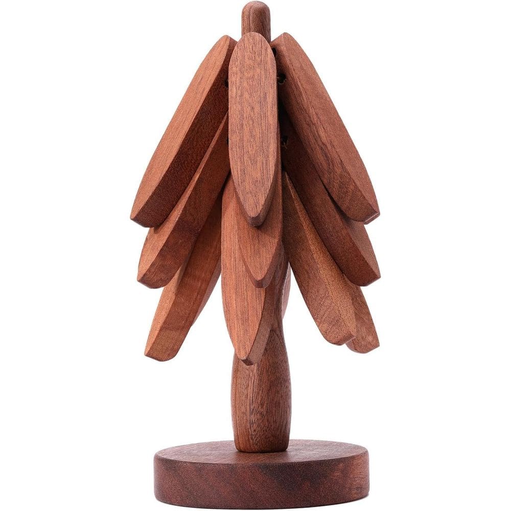 Conjunto de trivet de madeira VNSINDDU com escultura de árvore e porta-copos