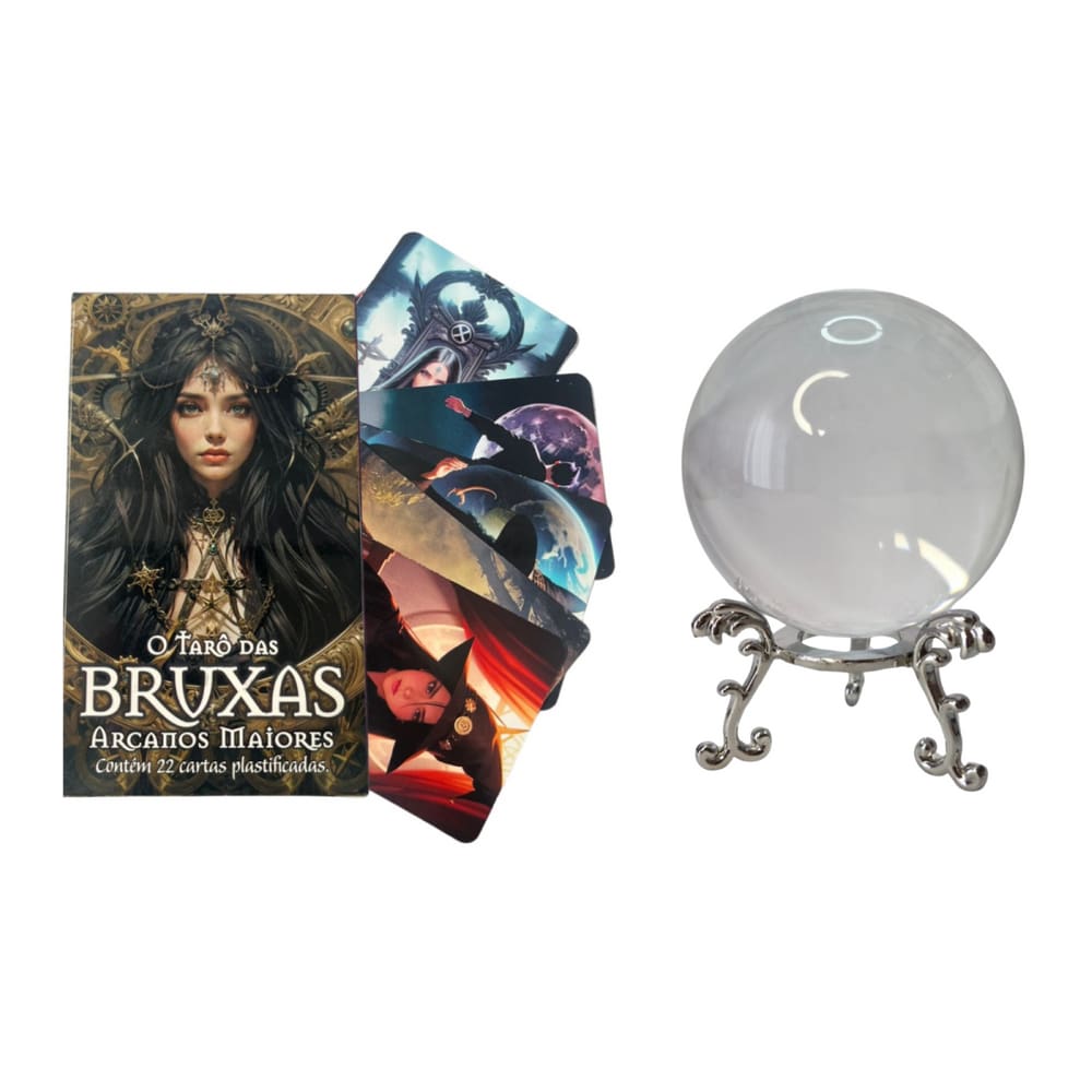Bola de Cristal Vidro 6 cm + Tarot das Bruxas 22 Cartas