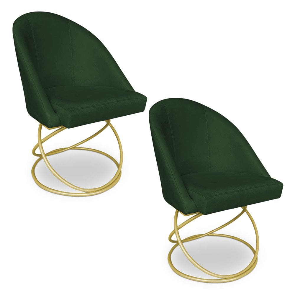 Kit 02 Cadeiras Poltrona de Jantar Bela Suede Base Metálica Luxo Dourado - Pallazio