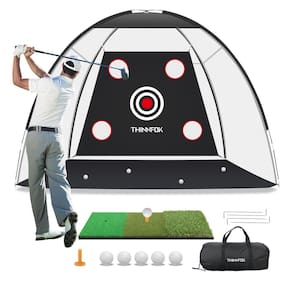 Rede de golfe THINNFOK de 10 x 7 pés com tapete, tapetes tri-turf, camisetas e bolas