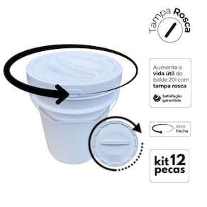 Pote Para Algodão Doce 20 Litros Tampa Rosca-Kit 12 Pçs