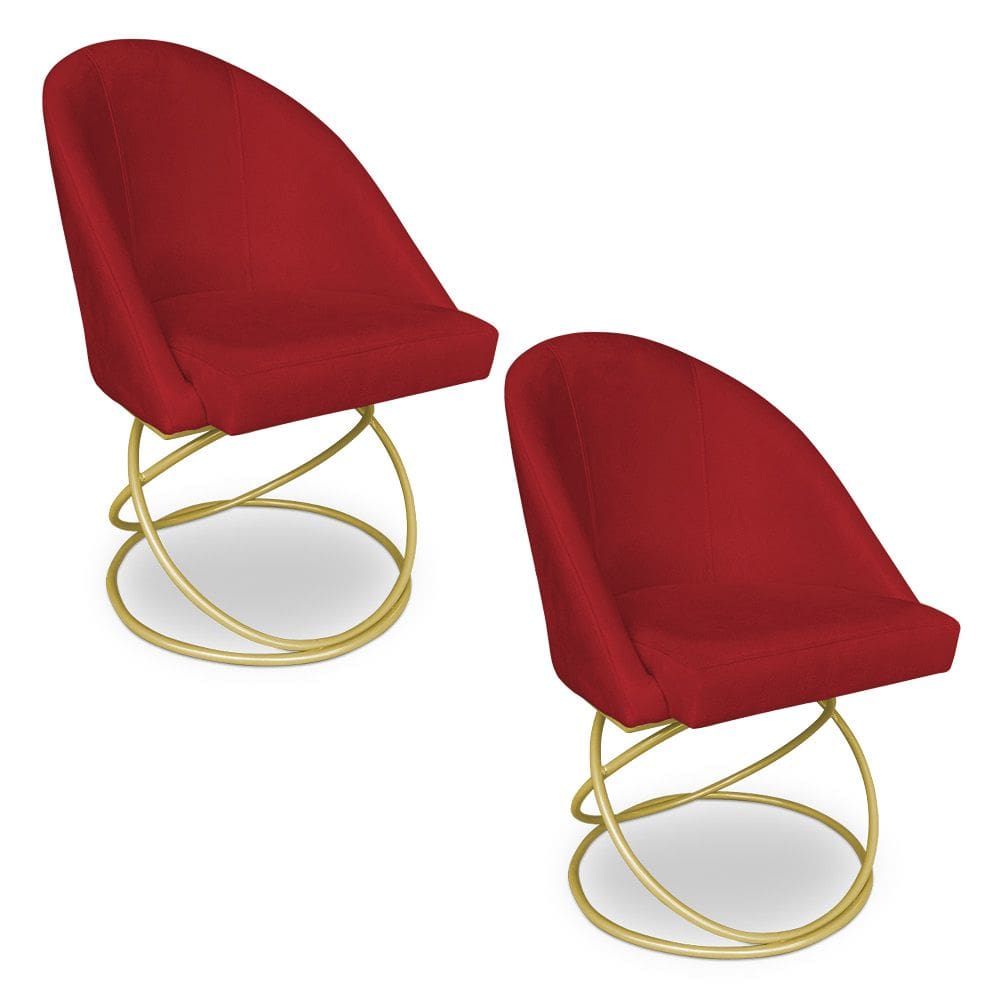 Kit 02 Cadeiras Poltrona de Jantar Bela Suede Verde Base Metálica Luxo Dourado - Pallazio