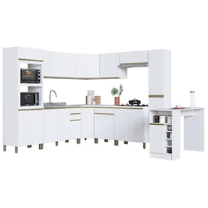 Cozinha Modulada de Canto Dinamarca 11 Peças com Torre Quente 2 Fornos e Bancada - Indékes