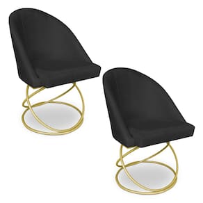 Kit 02 Cadeiras Poltrona de Jantar Bela Suede Preto Base Metálica Luxo Dourado - Pallazio