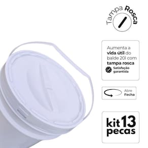 Balde Para Ração De Gato 20L Tampa De Rosquear - Kit 13 Pçs