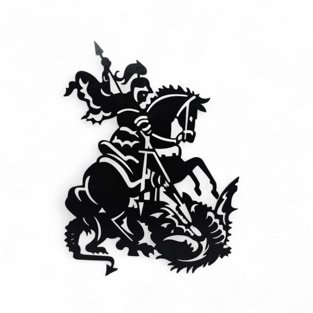 Placa Decorativa São Jorge Proteção Total Mdf Cor Preto 19cm