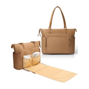 Bolsa de fraldas MOMINSIDE, sacola/mochila de neoprene marrom com trocador