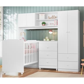 Quarto Infantil Completo Sophia Branco com Berço, Cômoda e Conjugado – Peternela