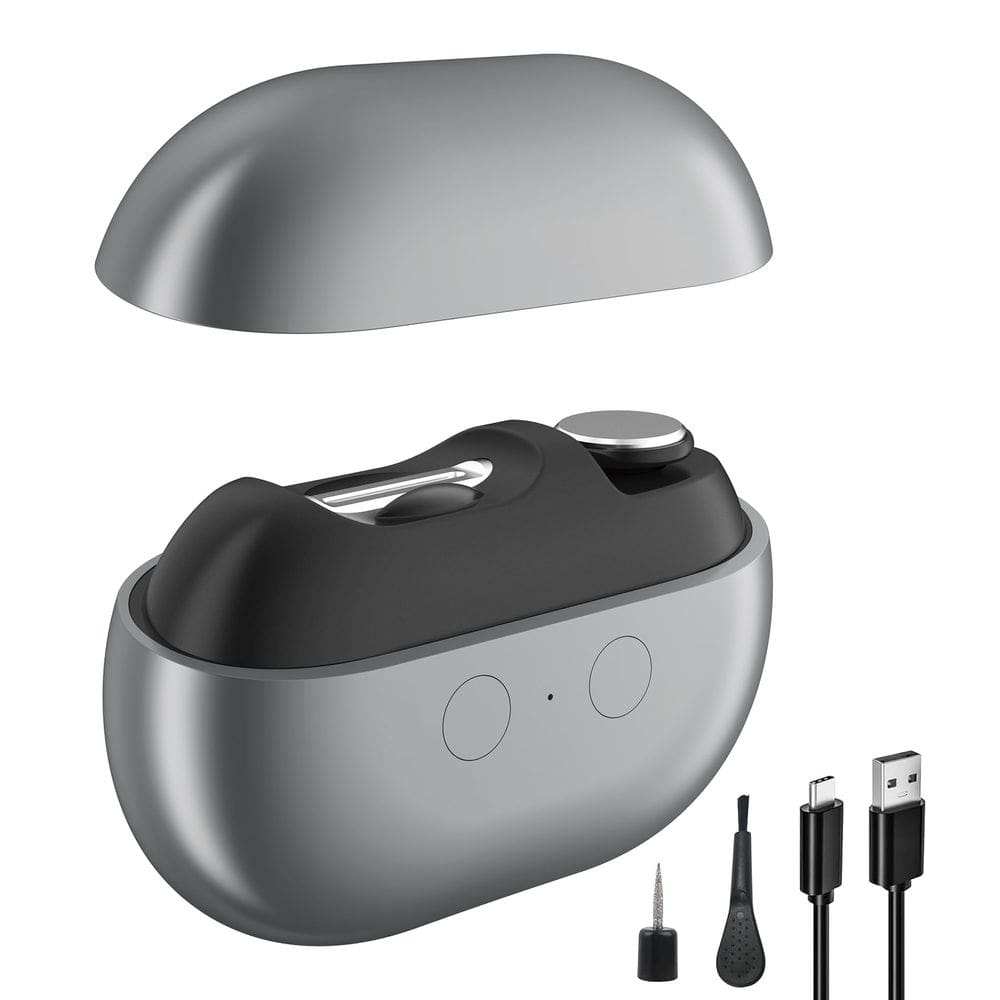 Cortador de unhas elétrico Blessource 2 em 1 com luz LED cinza/branca