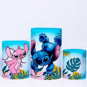 Trio de Capa Cilindro para Festa Infantil Veste Fácil c/ Elástico Lilo e Stitch