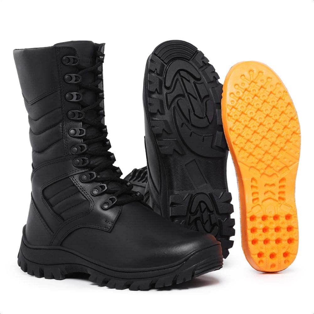 Bota Coturno Masculino Militar Cano Alto Couro Sola Tratorada Resistente