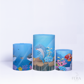Trio de Capa Cilindro para Festa Infantil Veste Fácil C/elástico Fundo do Mar