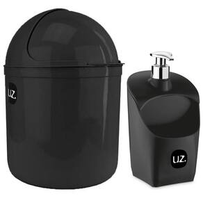 Kit Lixeira 4L Capacete E Dispenser De Detergente Porta Esponja