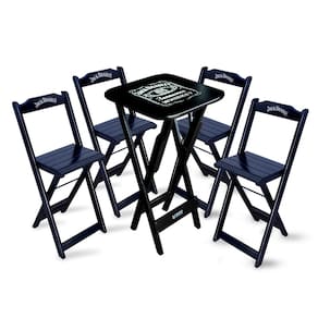 Mesa Bistrô Dobrável Jack Daniel`s com 4 Banquetas de Madeira para Bares e Restaurantes Preta