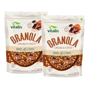 Kit 2X: Granola Cacau e Coco Sem Glúten Vitalin 200g