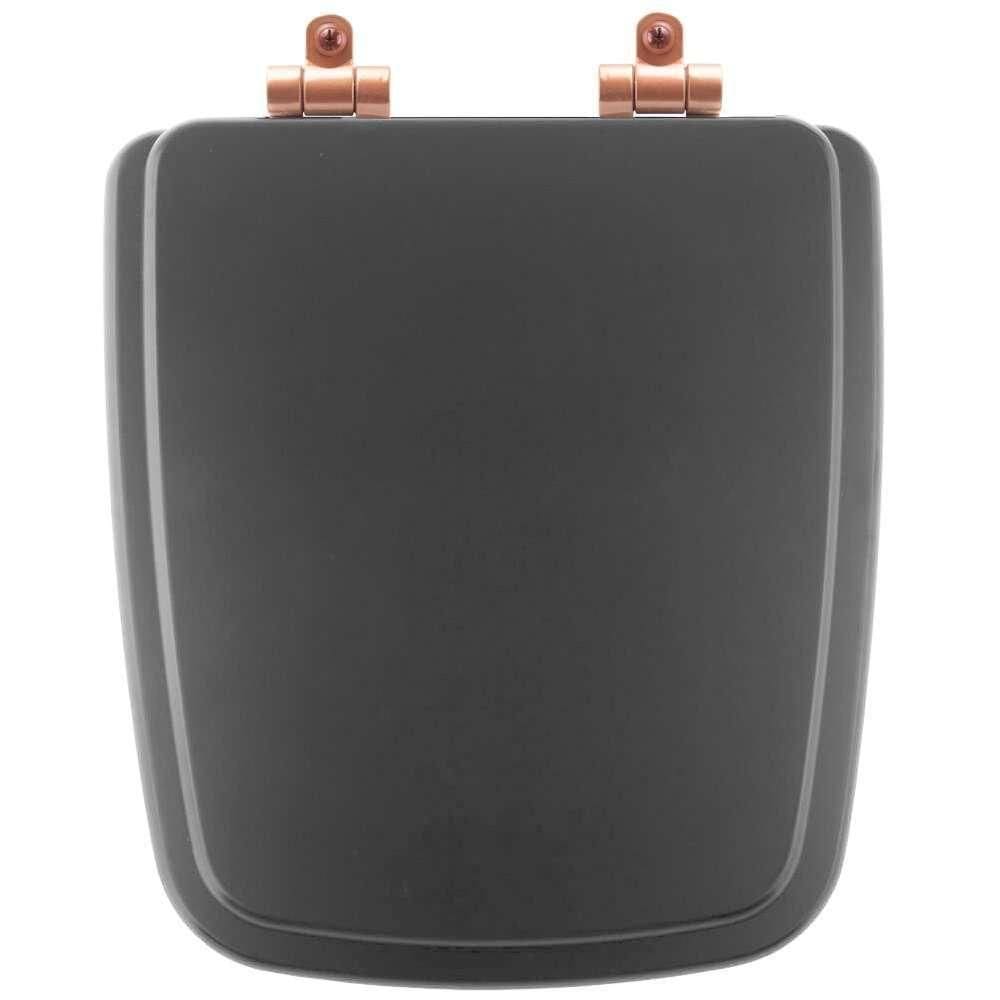 Tampa De Vaso Poliéster Com Amortecedor Boss Onix (preto Fosco) Para Bacia Incepa Com Ferragem Rose Gold