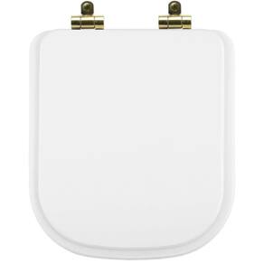 Tampa De Vaso Poliéster Com Fechamento Lento Quadra Branco Para Louça Deca Com Ferragem Dourada