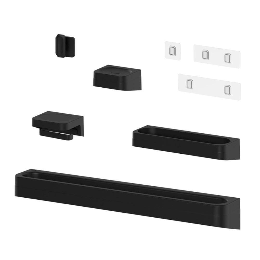 Kit Banheiro 5 Peças Saboneteira + Porta Papel Higiênico + Porta Shampoo + Toalheiro + Gancho + Adesivos Preto Ou