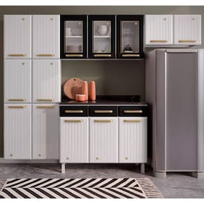 Cozinha Completa Modulada Aço 4 Peças Com Balcão Com Tampo Multimóveis Cr20370 Branco-preto