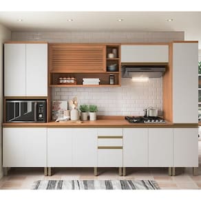 Cozinha Completa Modulada 6 Peças Com Balcão Para Cooktop Multimóveis Cr20410 Freijó-branco