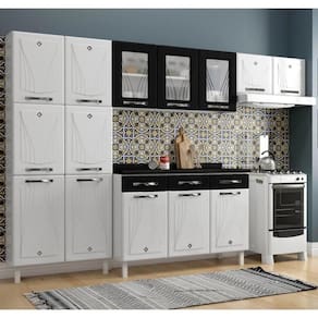 Cozinha Completa Modulada De Aço 4 Peças Com Vidros E Balcão Multimóveis Cr20356 Branco-preto