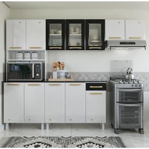 Cozinha Completa De Aço 4 Peças Armário Para Forno-micro E Balcão Multimóveis Cr20371 Branco-preto
