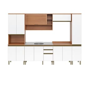 Cozinha Completa Modulada 6 Peças Com Gabinete Pia Multimóveis Cr20411 Freijó-branco
