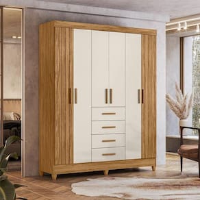 Guarda Roupa Solteiro Ambiente Aruba 6 Portas Freijó Off White - Moval