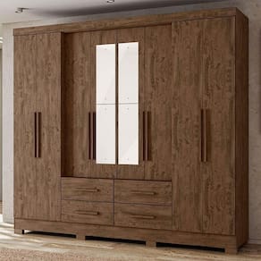Guarda Roupa Casal Ambiente San Lorenzo 8 Portas Castanho Wood Com Espelho - Moval