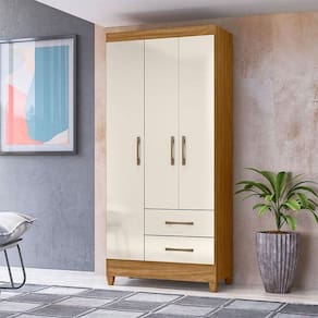 Guarda Roupa Solteiro Ambiente Lima 3 Portas Freijó Off White - Moval
