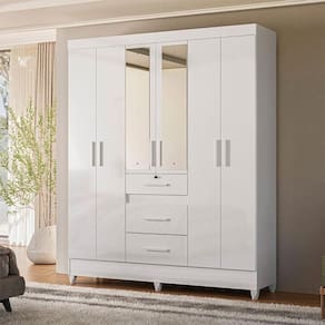 Guarda Roupa Casal Ambiente Itatiba 6 Portas Branco Brilho Com Espelho - Moval