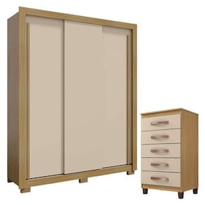 Guarda Roupa Solteiro Nevoa Flex 3 Portas De Correr Com Cômoda Cannes 5 Gavetas Carvalho Americano Off White - Incorplac