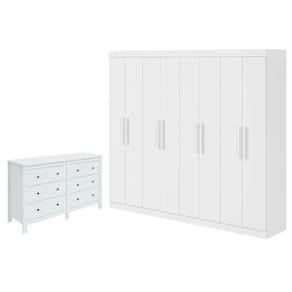 Guarda Roupa Casal Andara Soft Com Cômoda Horizontal Maggiore Branco Brilho - Lopas