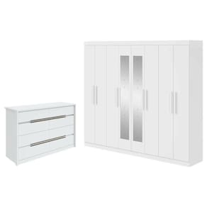 Guarda Roupa Casal Andara Soft Com Espelho E Cômoda Gaveteiro Urban Branco Brilho - Lopas