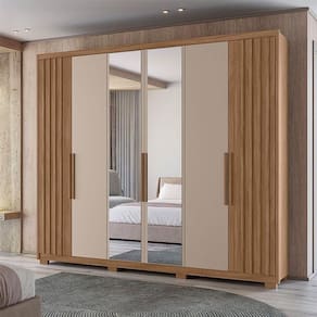 Guarda Roupa Casal Ambiente Araguaia 6 Portas Carvalho Fendi Com Espelho - Moval