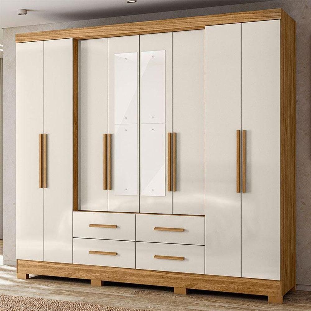 Guarda Roupa Casal Ambiente San Lorenzo 8 Portas Freijó Off White Com Espelho - Moval