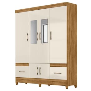 Guarda Roupa Casal Ms912 6 Portas Freijó Off White Com Espelho - Moval