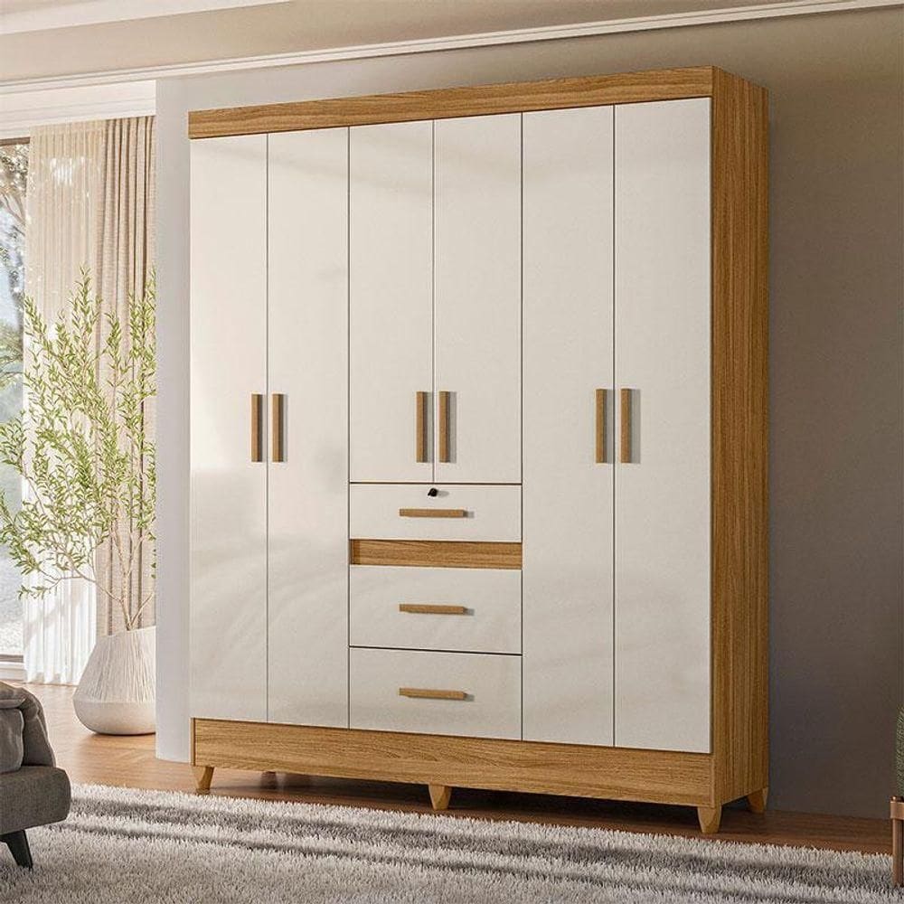 Guarda Roupa Casal Ambiente Itatiba 6 Portas Freijó Off White - Moval