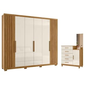 Guarda Roupa Casal Araguaia E Cômoda Lisboa Freijó Off White - Moval